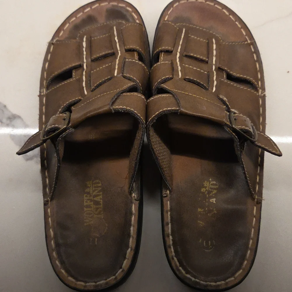 Wolfe Island Men's Brown Leather Sandals Size 11